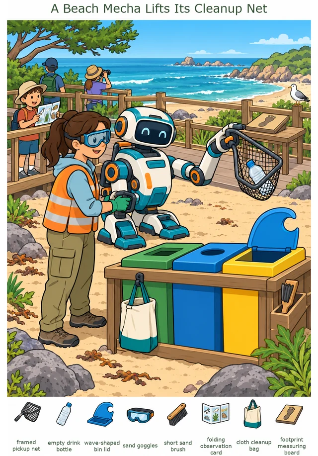 A Beach Mecha Lifts Its Cleanup Net hidden picture preview