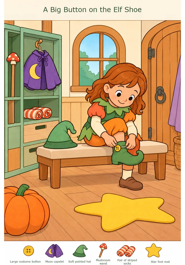 A Big Button on the Elf Shoe colorful hidden picture puzzle preview