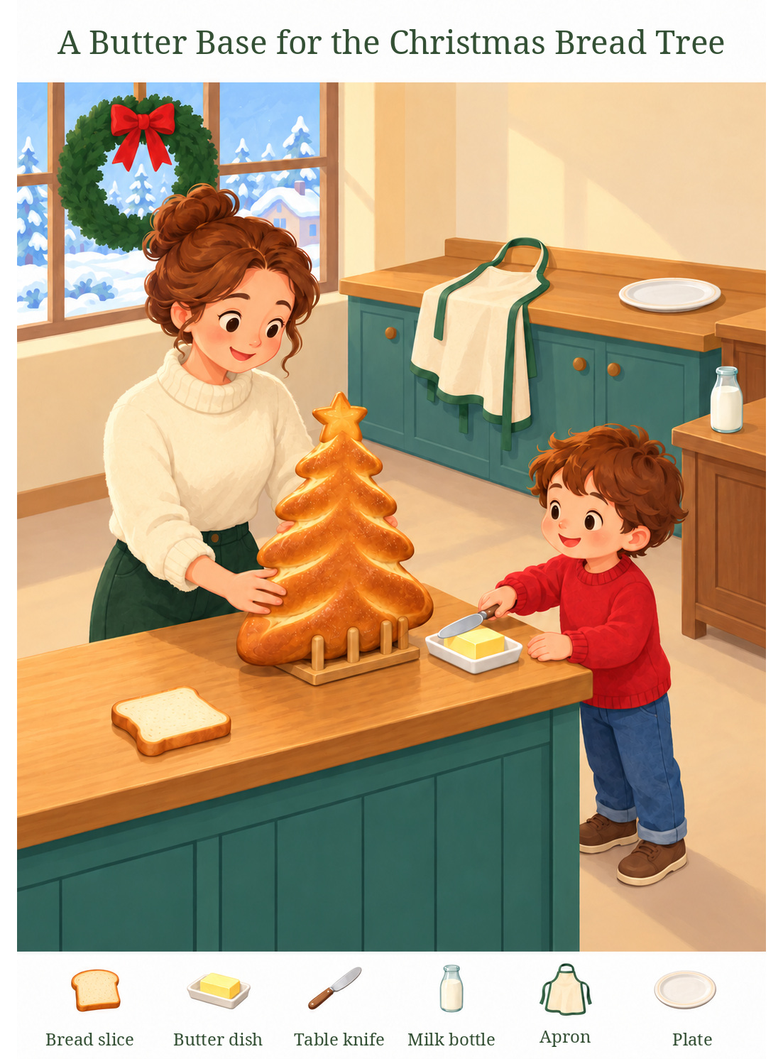 A Butter Base for the Christmas Bread Tree – full-color hidden picture puzzle with 6 objects to find