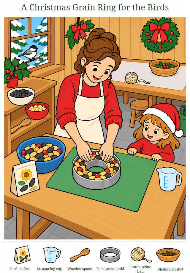 A Christmas Grain Ring for the Birds colorful hidden picture puzzle preview