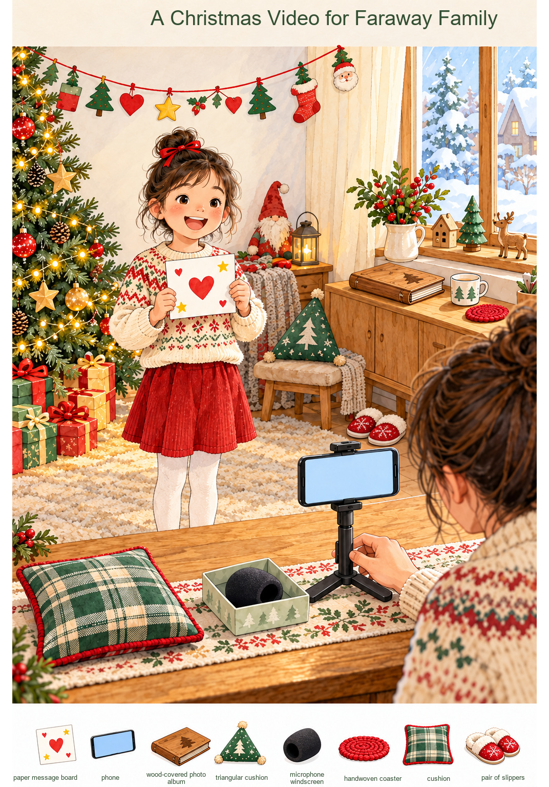 A Christmas Video for Faraway Family – full-color hidden picture puzzle with 8 objects to find