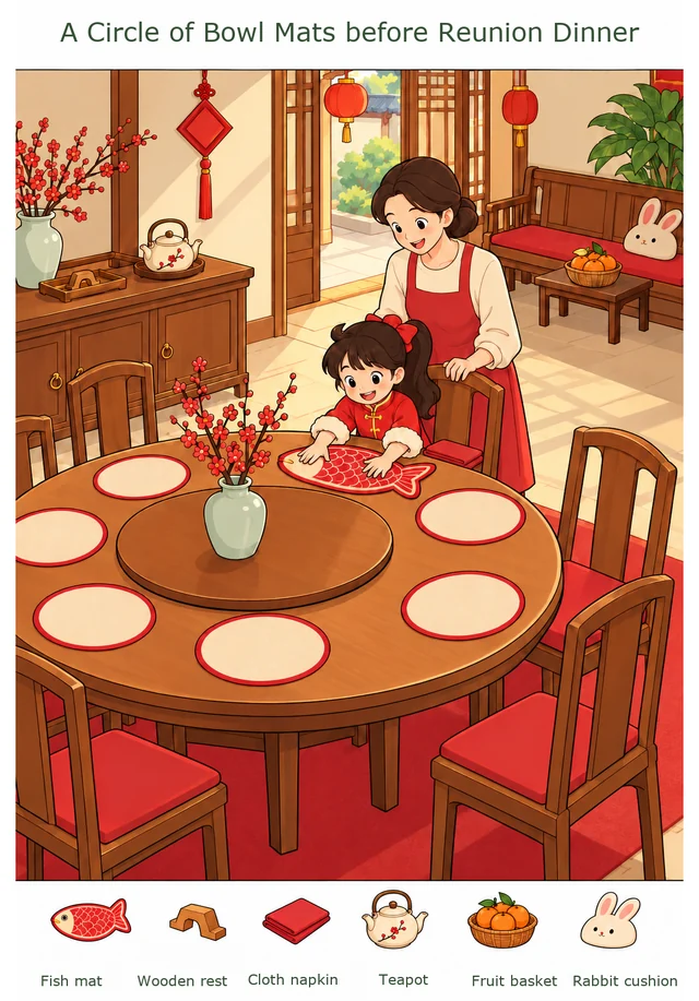 A Circle of Bowl Mats before Reunion Dinner colorful hidden picture puzzle preview