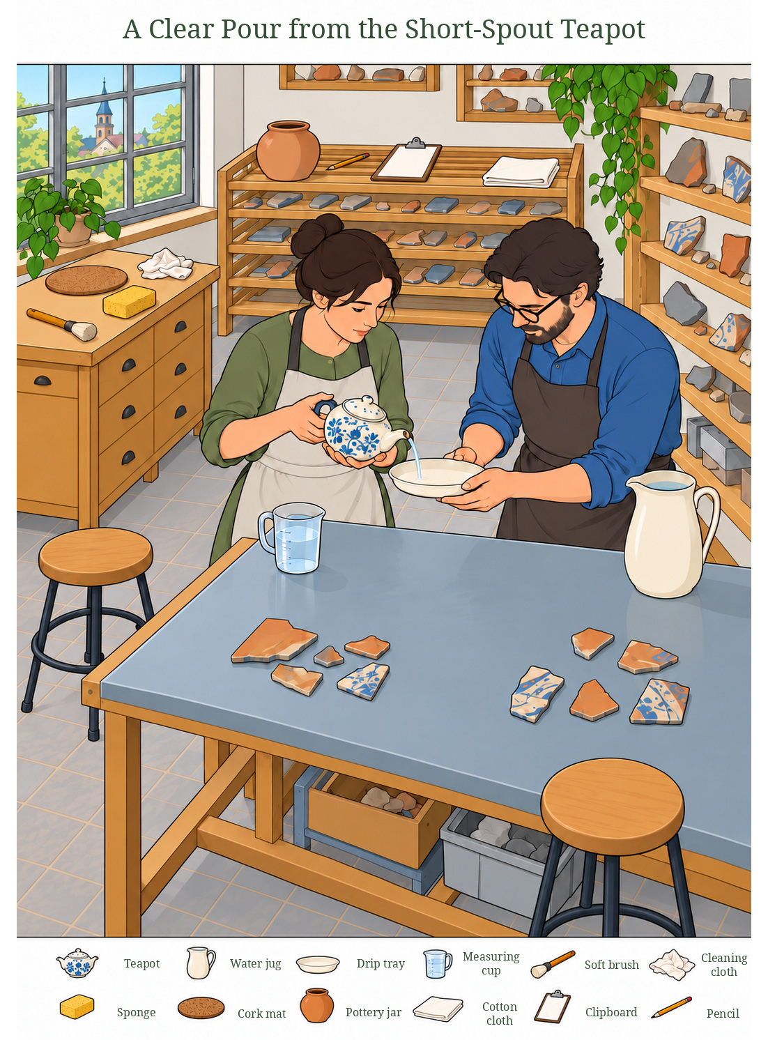 A Clear Pour from the Short-Spout Teapot – full-color hidden picture puzzle with 12 objects to find