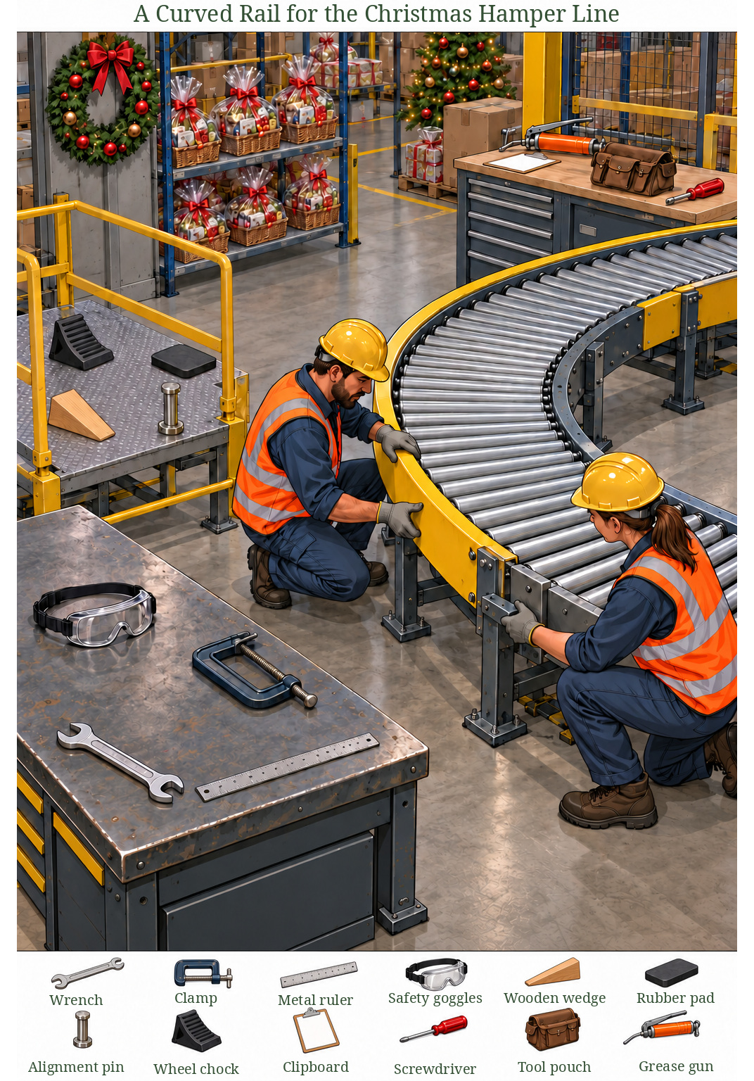 A Curved Rail for the Christmas Hamper Line – full-color hidden picture puzzle with 12 objects to find