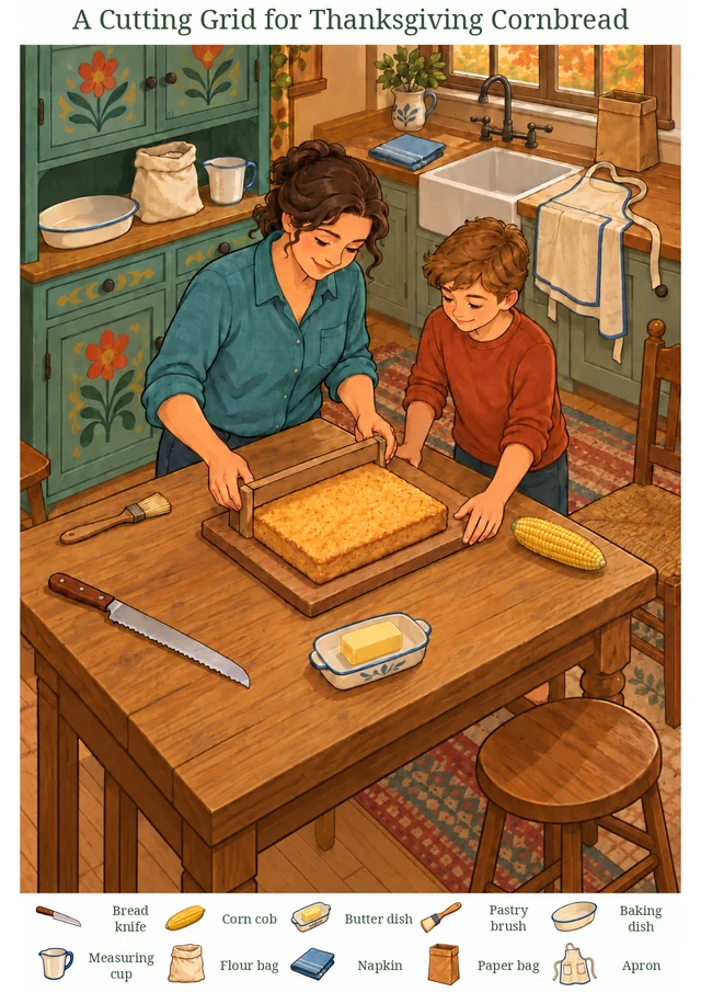 A Cutting Grid for Thanksgiving Cornbread colorful hidden picture puzzle preview