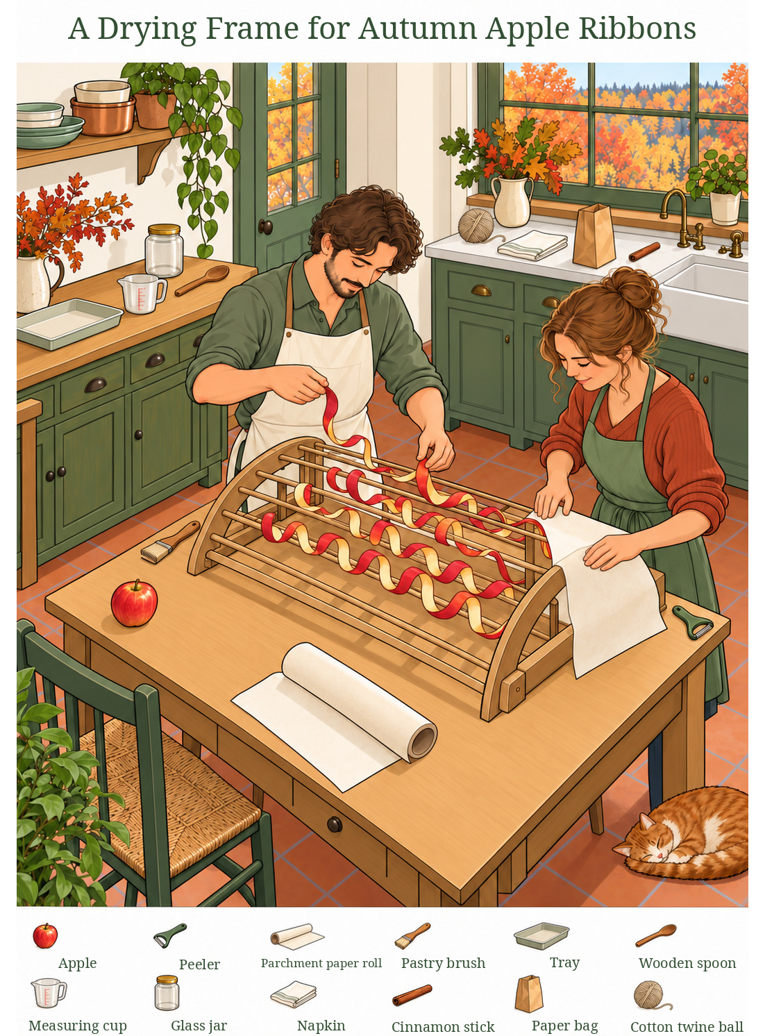 A Drying Frame for Autumn Apple Ribbons – full-color hidden picture puzzle with 12 objects to find
