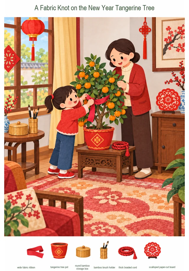 A Fabric Knot on the New Year Tangerine Tree colorful hidden picture puzzle preview