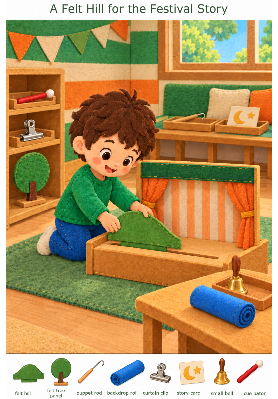 A Felt Hill for the Festival Story – full-color hidden picture puzzle with 8 objects to find