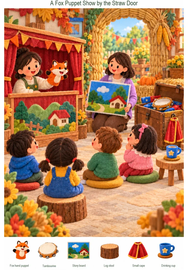 A Fox Puppet Show by the Straw Door colorful hidden picture puzzle preview