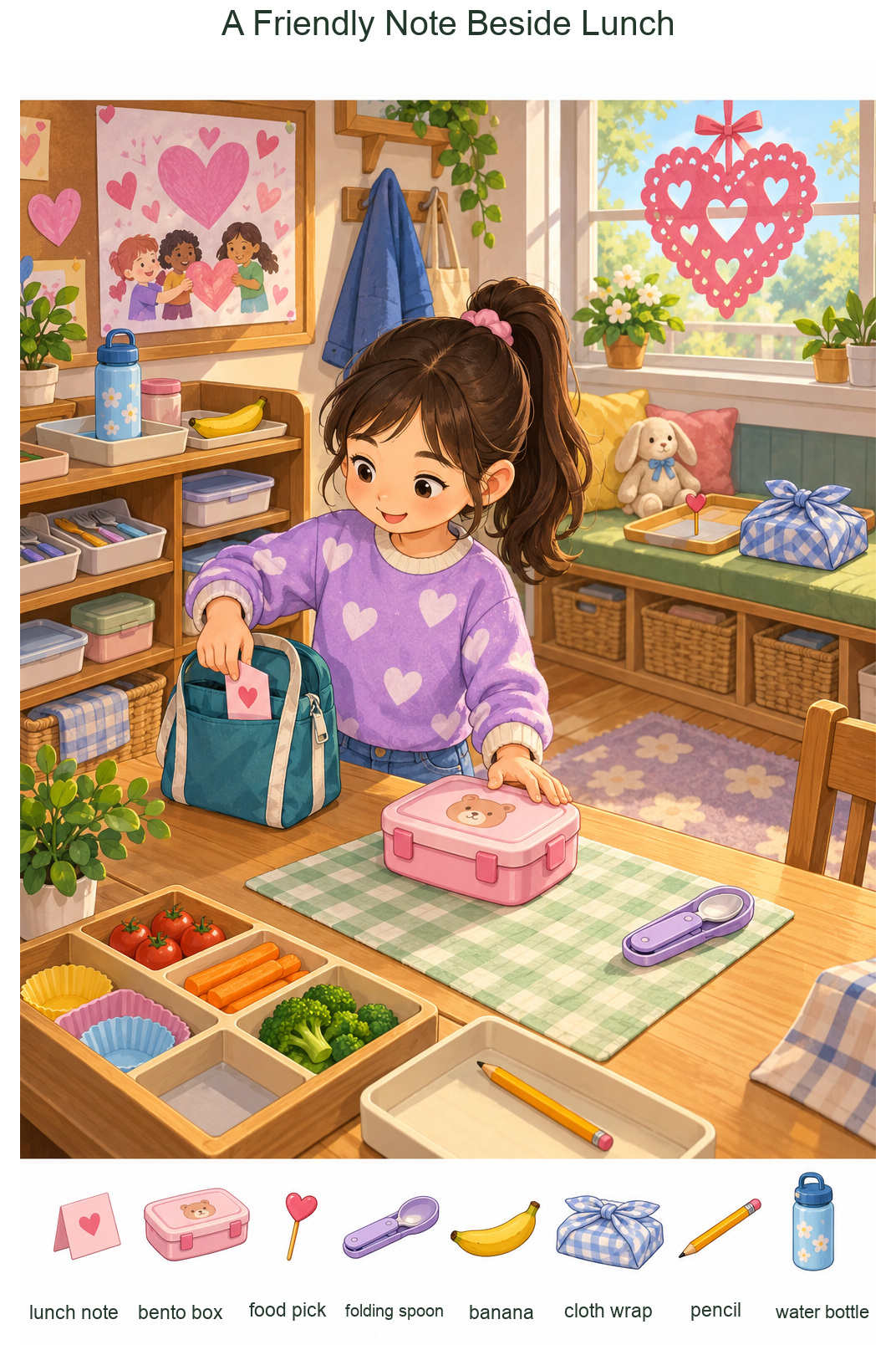 A Friendly Note Beside Lunch – full-color hidden picture puzzle with 8 objects to find