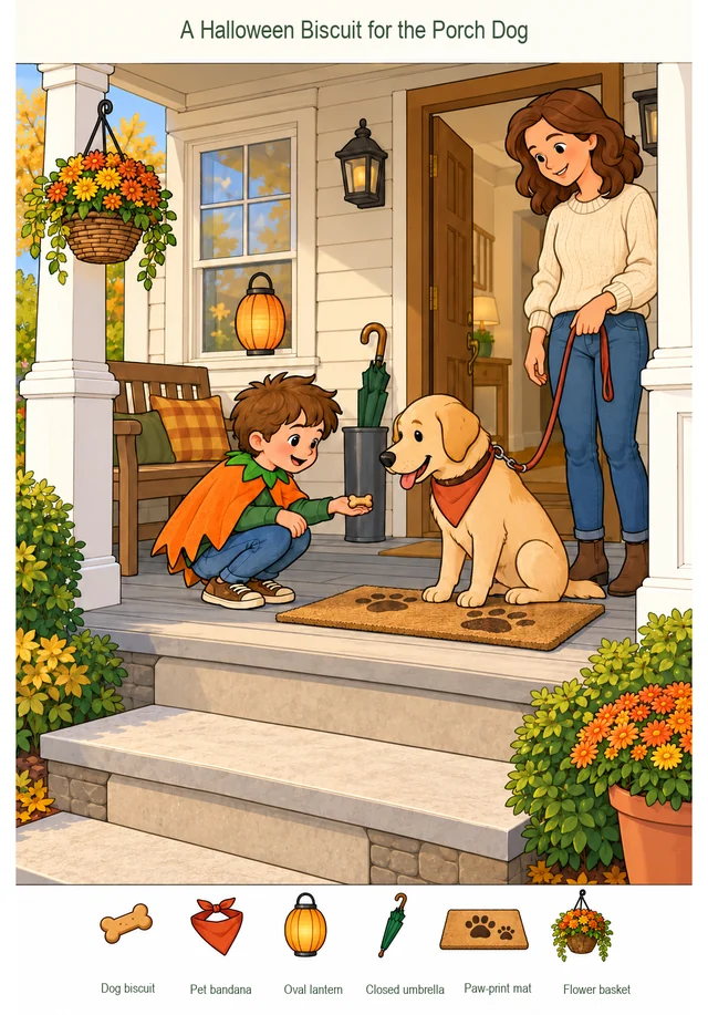 A Halloween Biscuit for the Porch Dog colorful hidden picture puzzle preview
