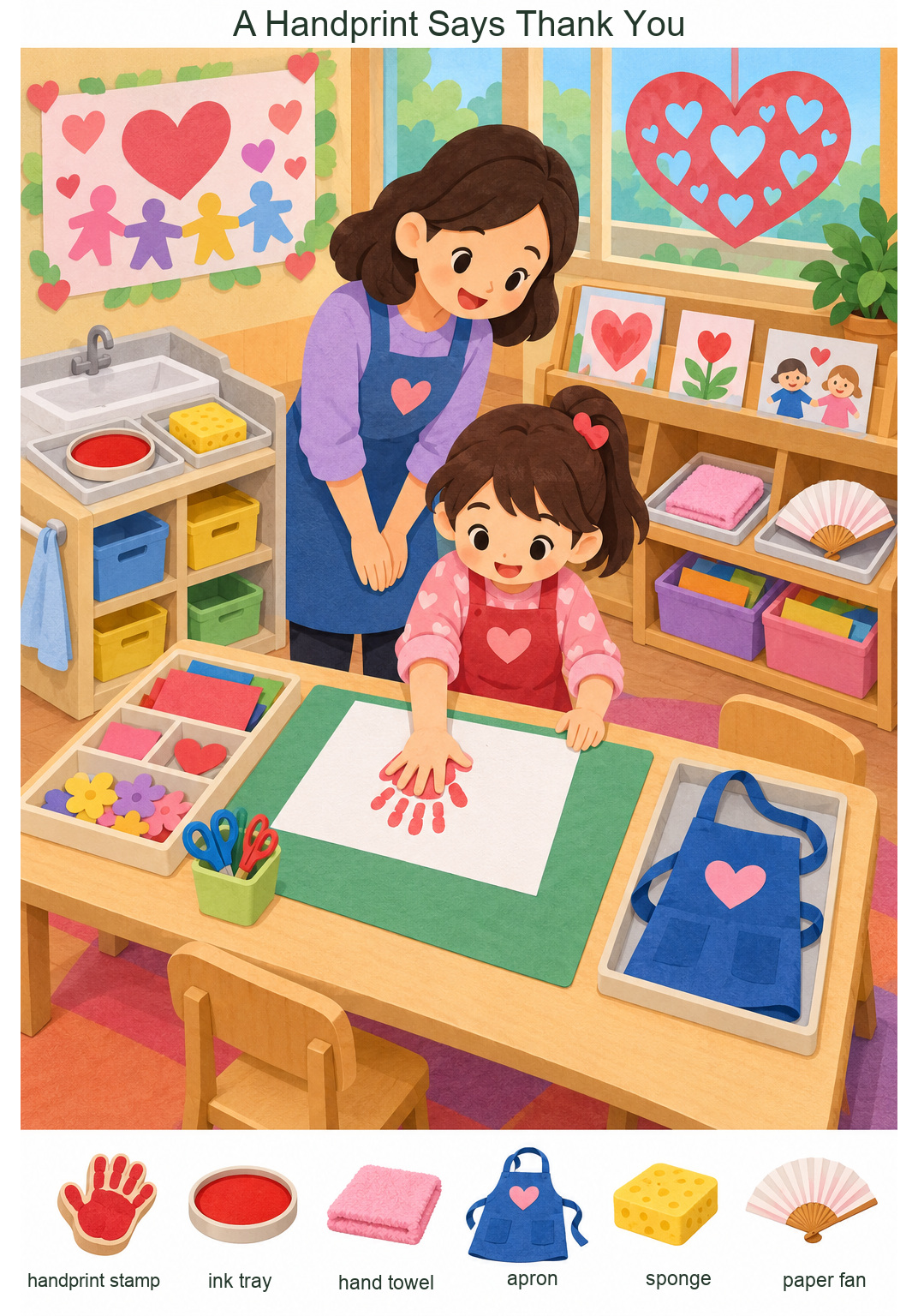 A Handprint Says Thank You – full-color hidden picture puzzle with 6 objects to find