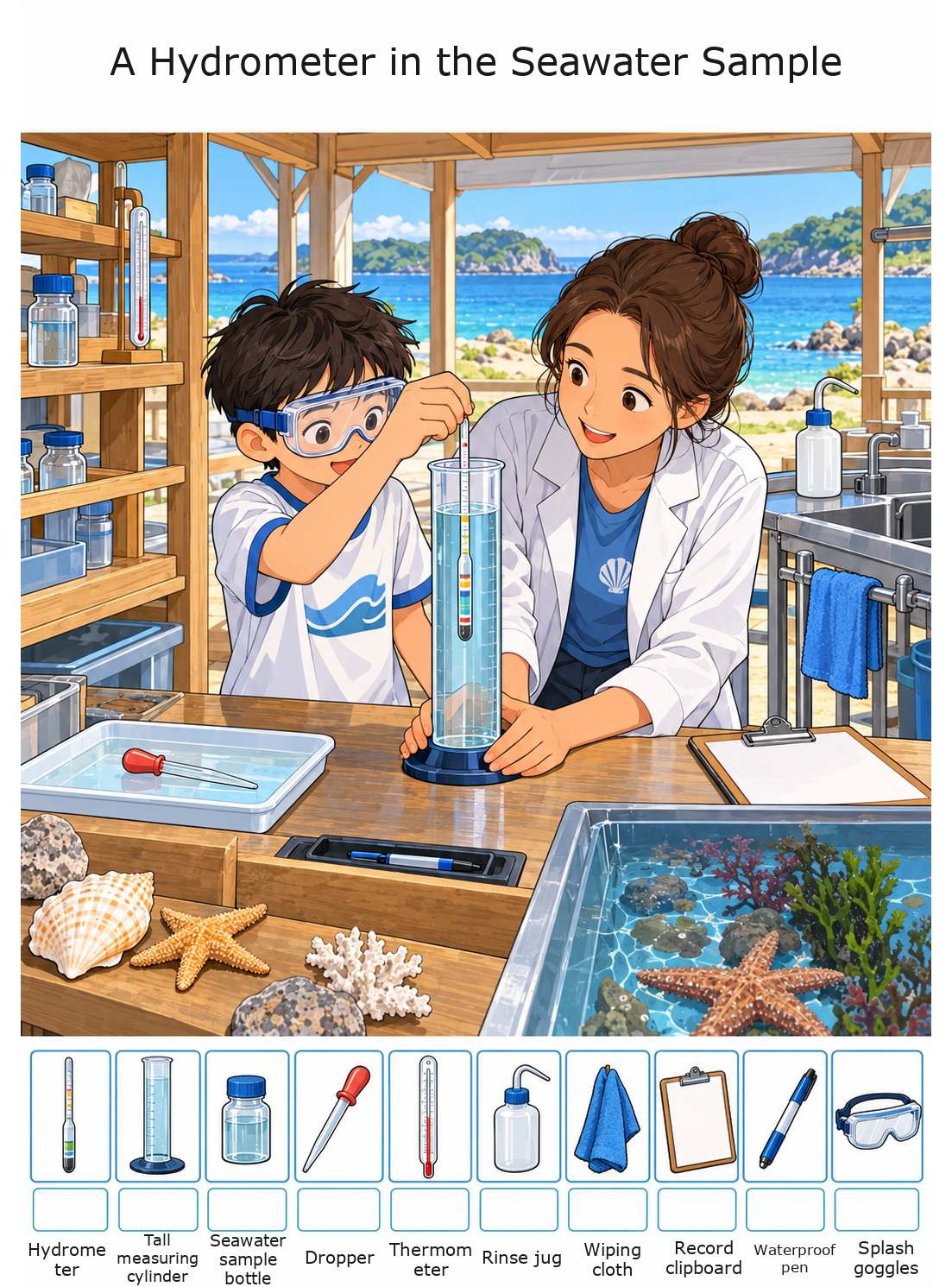 A Hydrometer in the Seawater Sample – full-color hidden picture puzzle with 10 objects to find