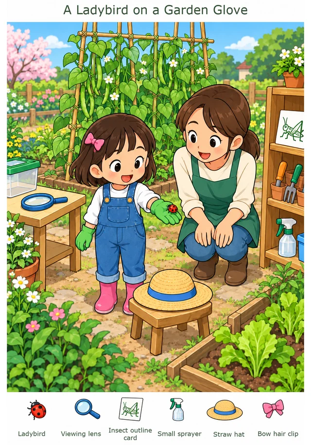 A Ladybird on a Garden Glove colorful hidden picture puzzle preview