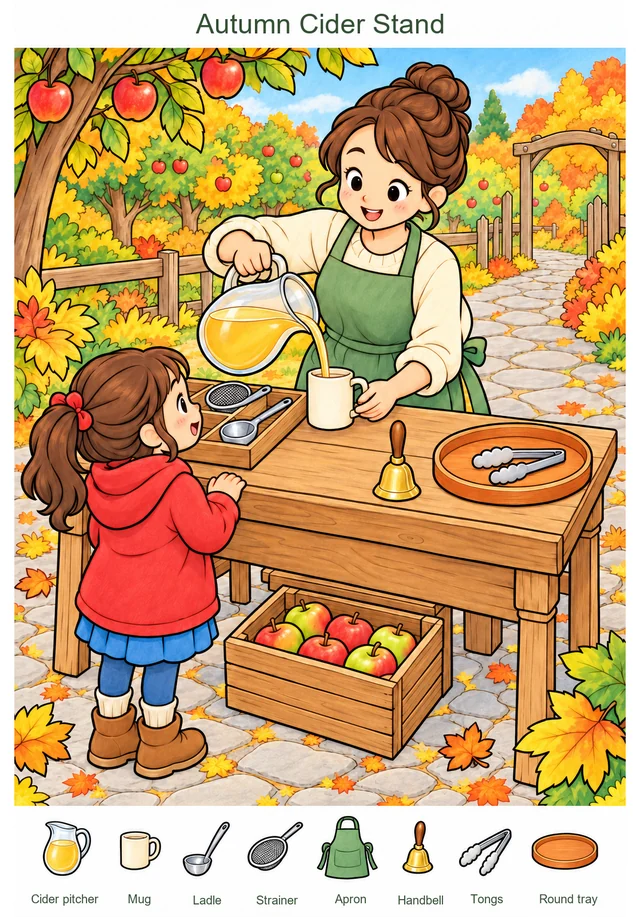 A Little Customer at the Autumn Cider Stand colorful hidden picture puzzle preview