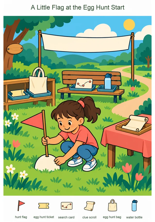A Little Flag at the Egg Hunt Start colorful hidden picture puzzle preview