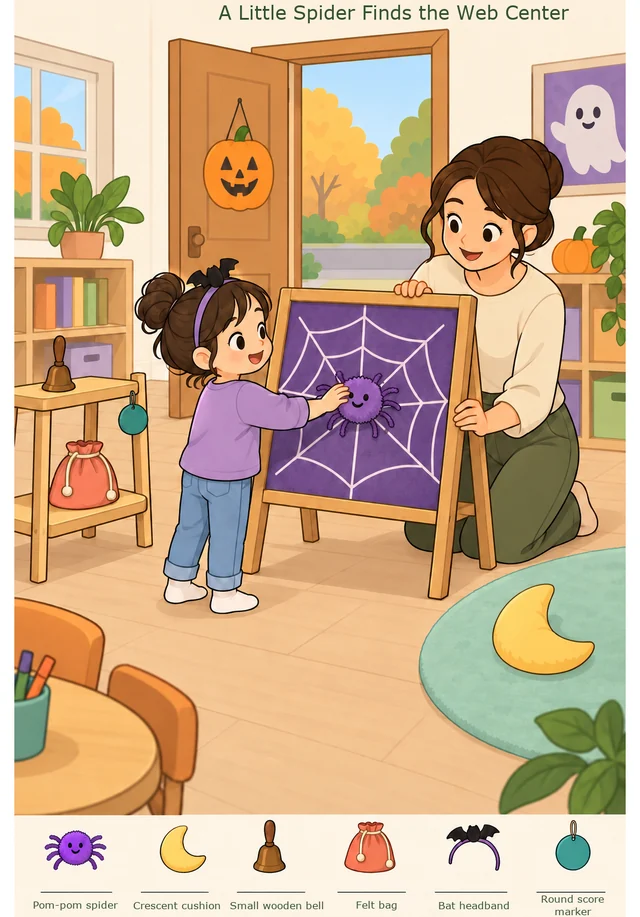 A Little Spider Finds the Web Center colorful hidden picture puzzle preview