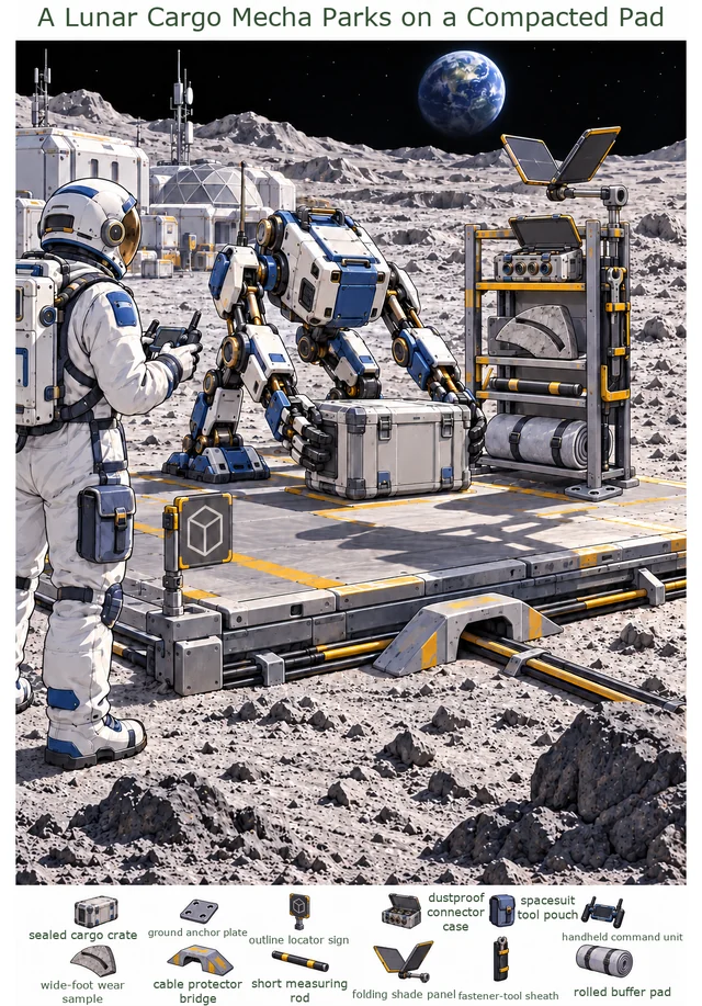A Lunar Cargo Mecha Parks on a Compacted Pad colorful hidden picture puzzle preview