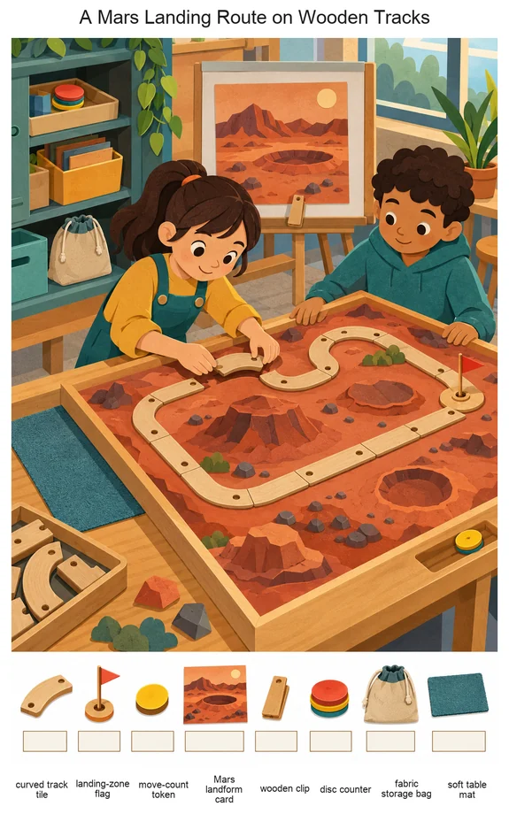 A Mars Landing Route on Wooden Tracks colorful hidden picture puzzle preview
