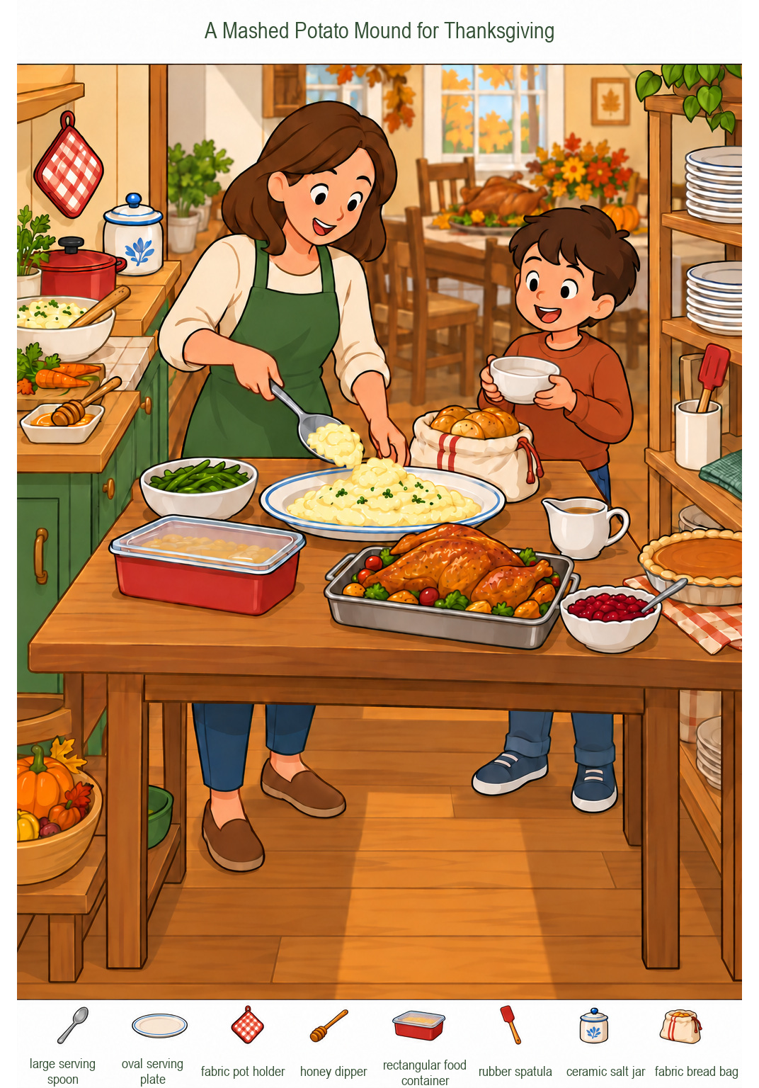 A Mashed Potato Mound for Thanksgiving – full-color hidden picture puzzle with 8 objects to find