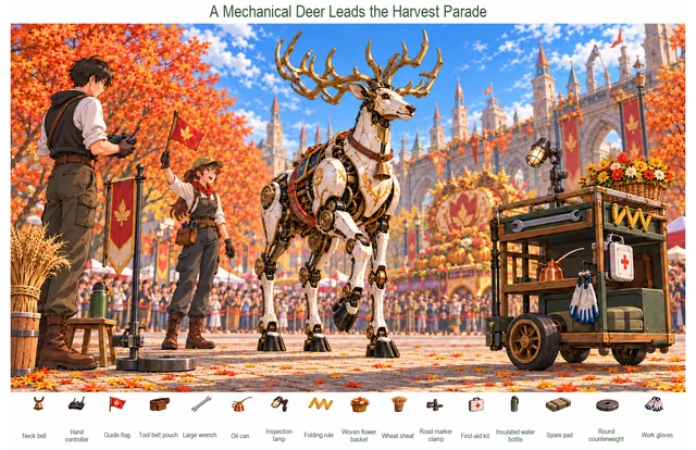 A Mechanical Deer Leads the Harvest Parade colorful hidden picture puzzle preview