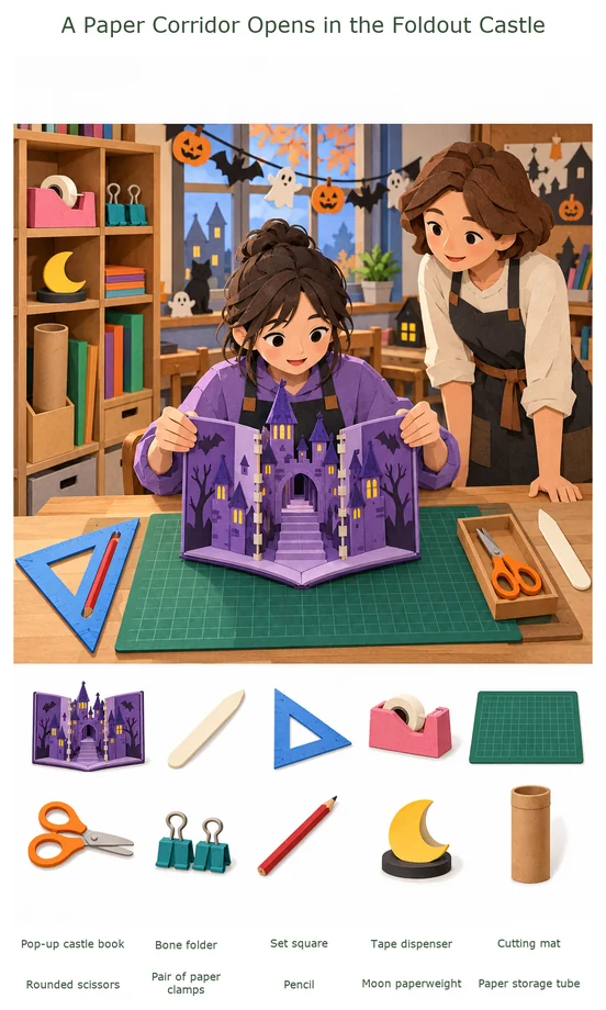 A Paper Corridor Opens in the Foldout Castle colorful hidden picture puzzle preview