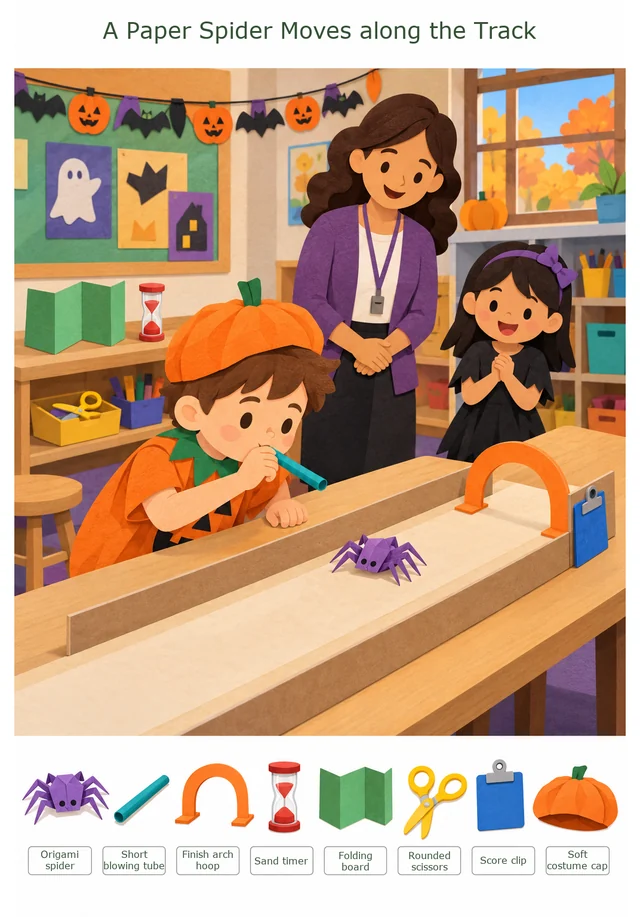 A Paper Spider Moves along the Track colorful hidden picture puzzle preview
