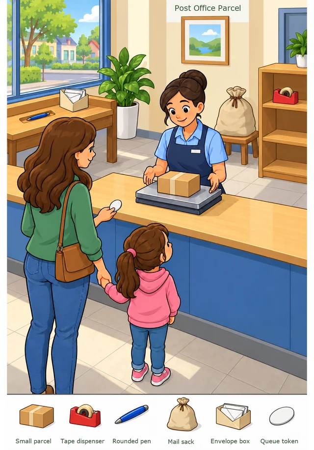 A Parcel Settles on the Post Office Scale colorful hidden picture puzzle preview