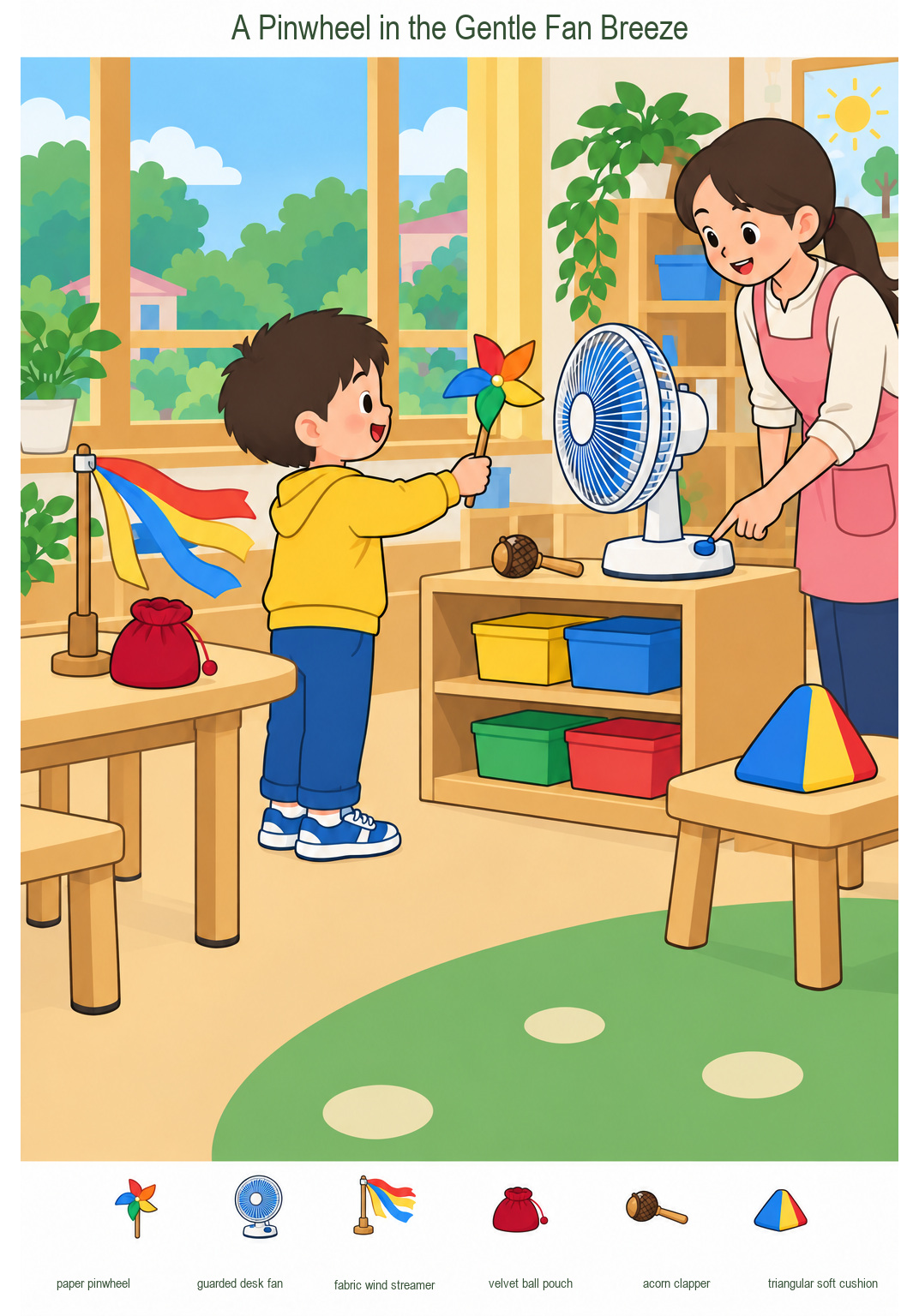 A Pinwheel in the Gentle Fan Breeze – full-color hidden picture puzzle with 6 objects to find
