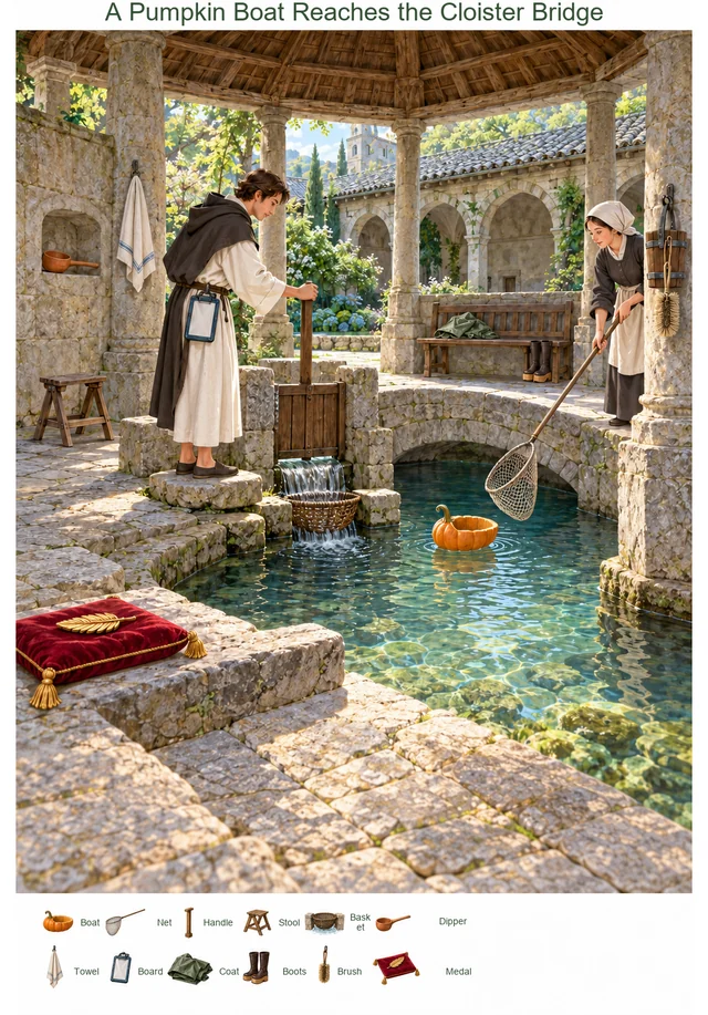 A Pumpkin Boat Reaches the Cloister Bridge colorful hidden picture puzzle preview