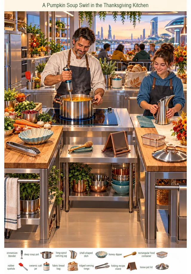 A Pumpkin Soup Swirl in the Thanksgiving Kitchen colorful hidden picture puzzle preview