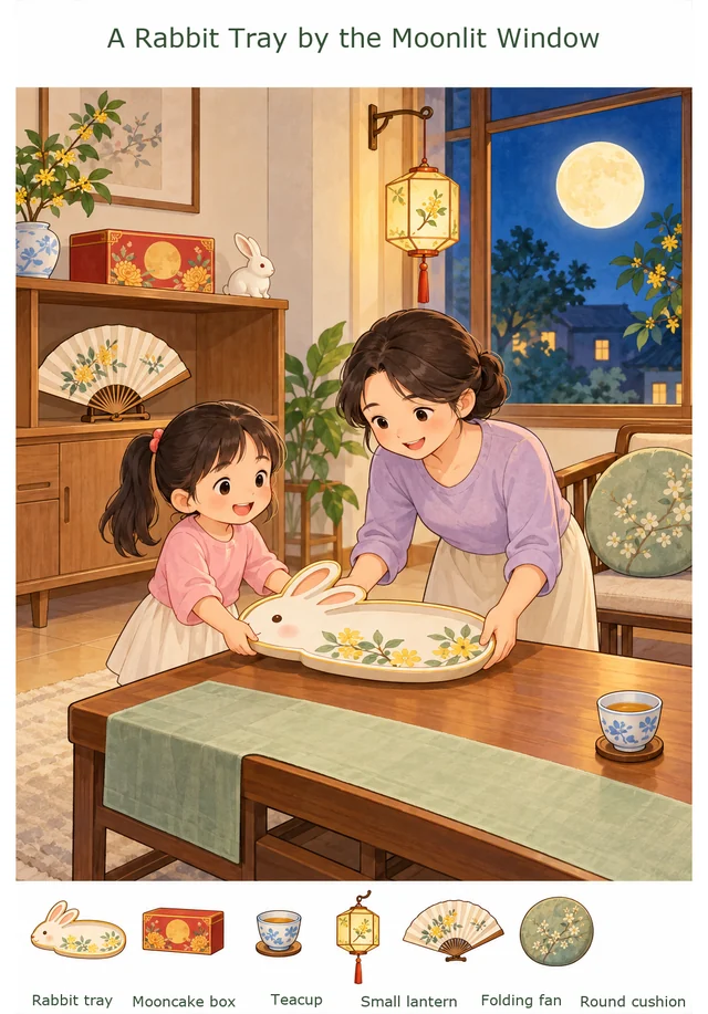 A Rabbit Tray by the Moonlit Window colorful hidden picture puzzle preview