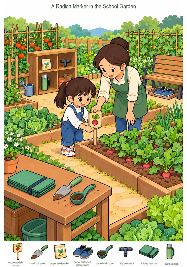 A Radish Marker in the School Garden colorful hidden picture puzzle preview