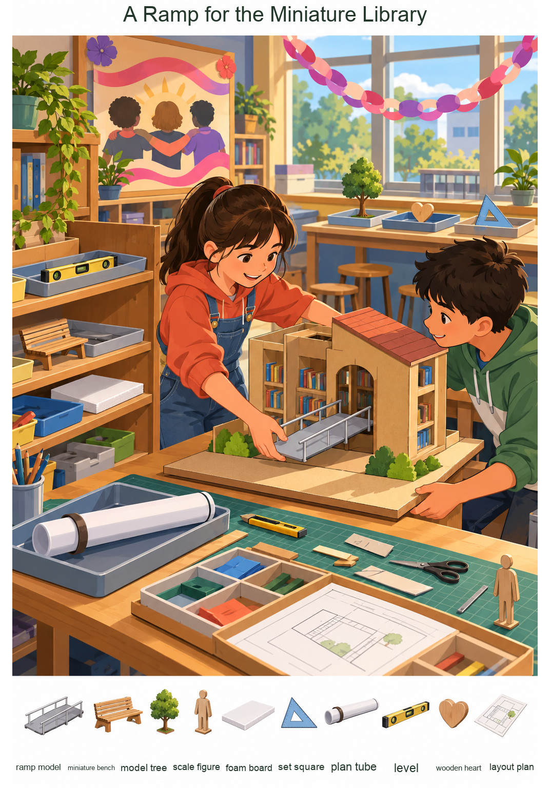 A Ramp for the Miniature Library – full-color hidden picture puzzle with 10 objects to find