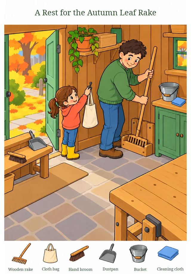 A Rest for the Autumn Leaf Rake colorful hidden picture puzzle preview