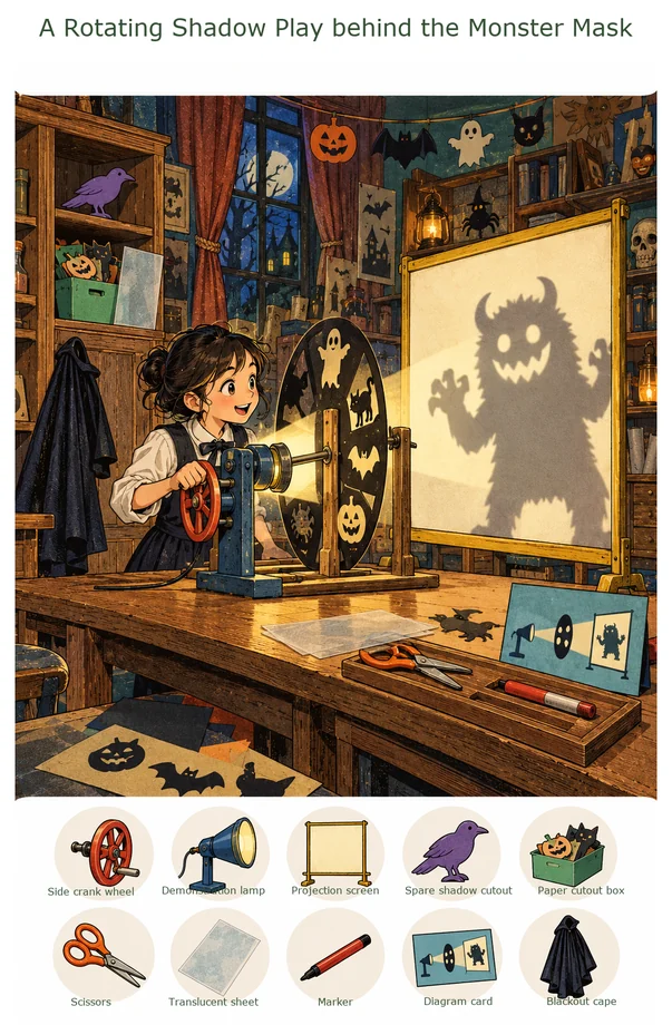 A Rotating Shadow Play behind the Monster Mask colorful hidden picture puzzle preview