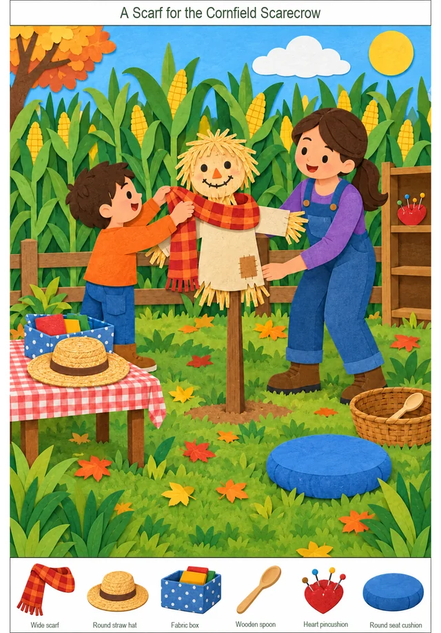 A Scarf for the Cornfield Scarecrow colorful hidden picture puzzle preview