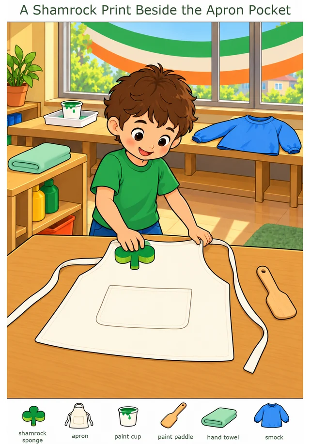 A Shamrock Print Beside the Apron Pocket colorful hidden picture puzzle preview