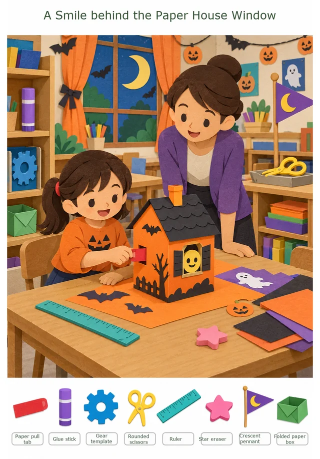 A Smile behind the Paper House Window colorful hidden picture puzzle preview