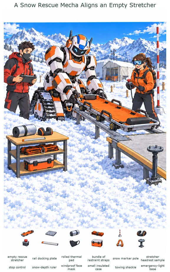 A Snow Rescue Mecha Aligns an Empty Stretcher colorful hidden picture puzzle preview