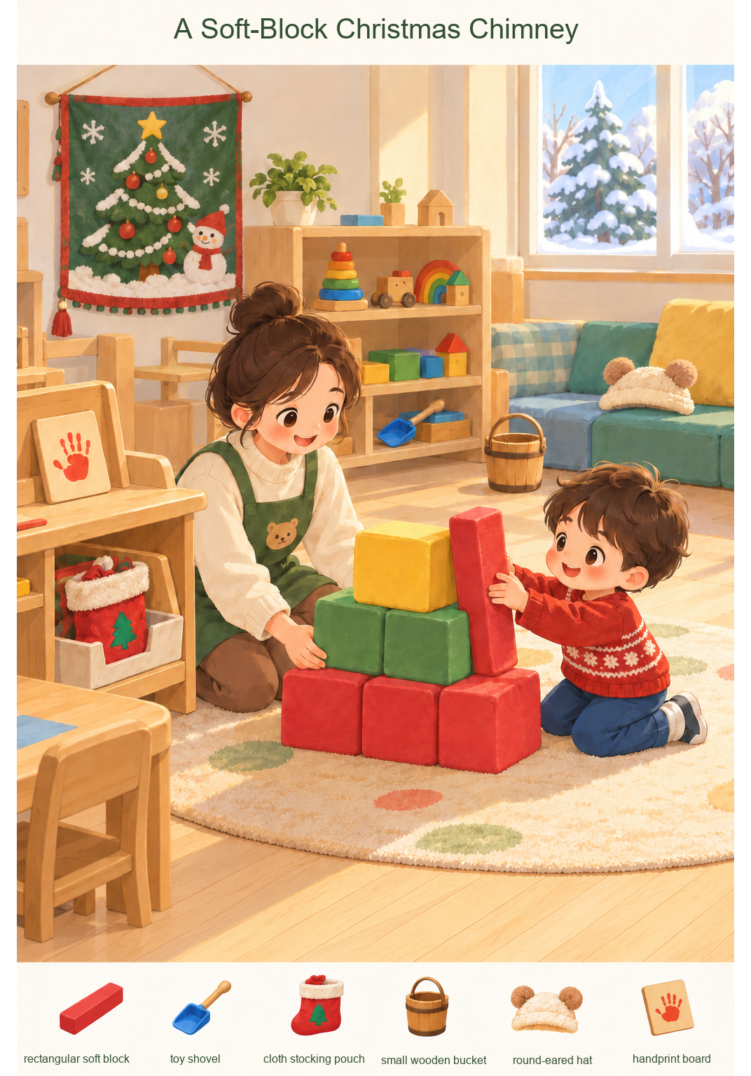 A Soft-Block Christmas Chimney – full-color hidden picture puzzle with 6 objects to find