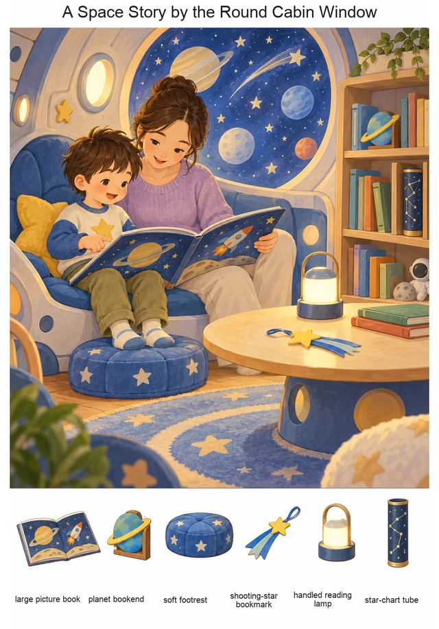 A Space Story by the Round Cabin Window colorful hidden picture puzzle preview