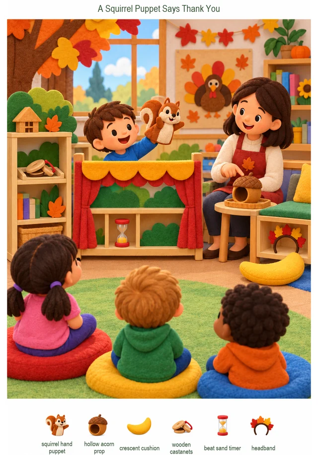 A Squirrel Puppet Says Thank You colorful hidden picture puzzle preview