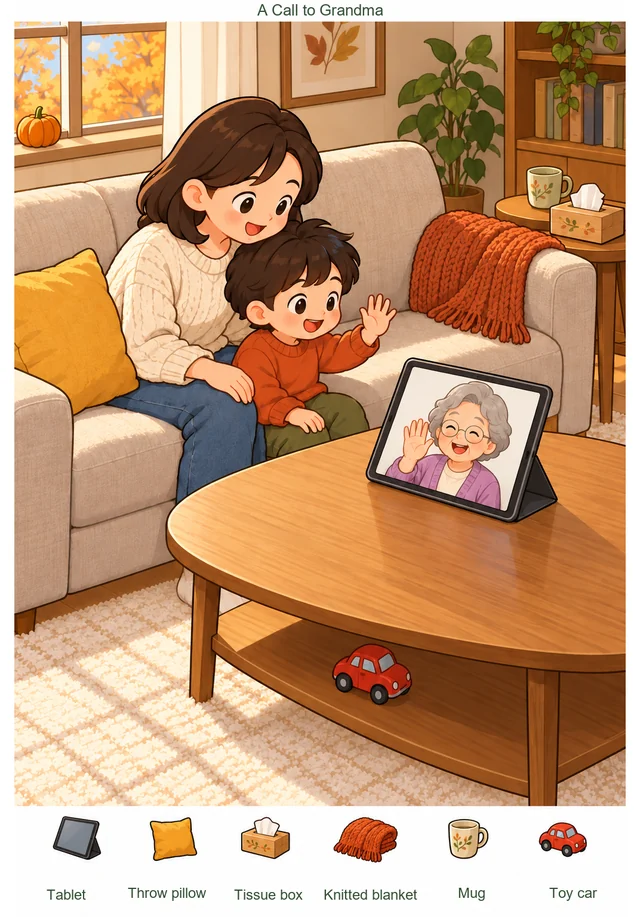 A Thanksgiving Call to Grandma colorful hidden picture puzzle preview