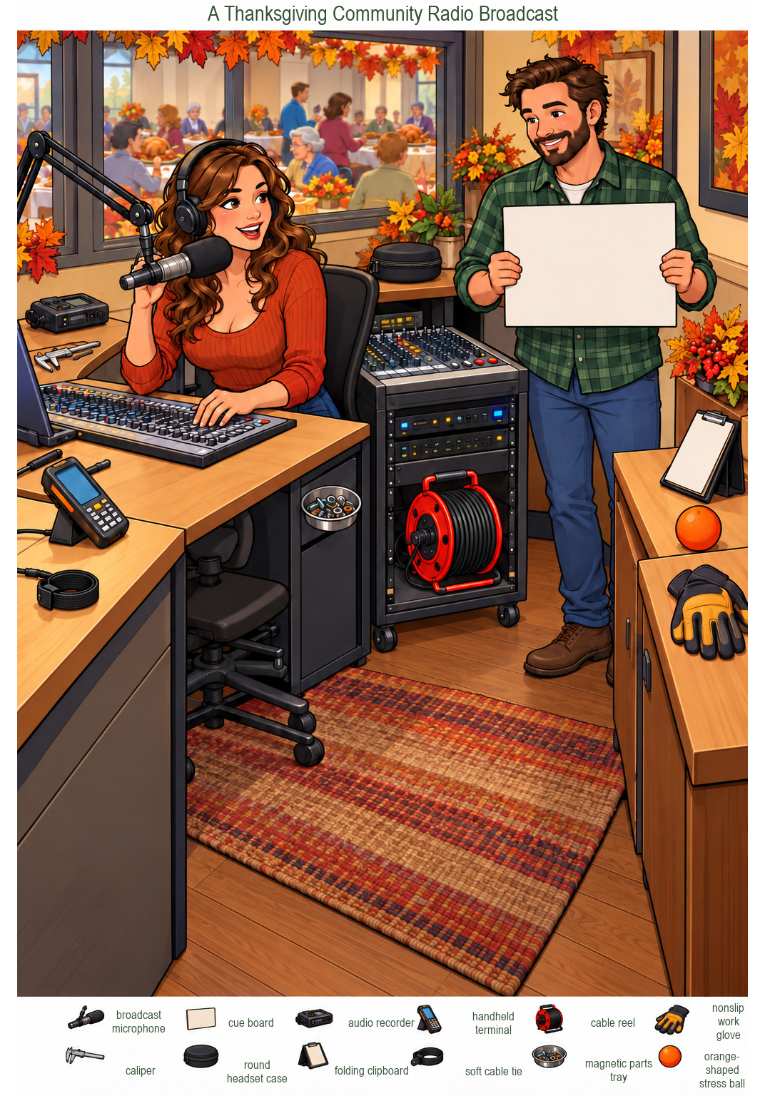 A Thanksgiving Community Radio Broadcast – full-color hidden picture puzzle with 12 objects to find