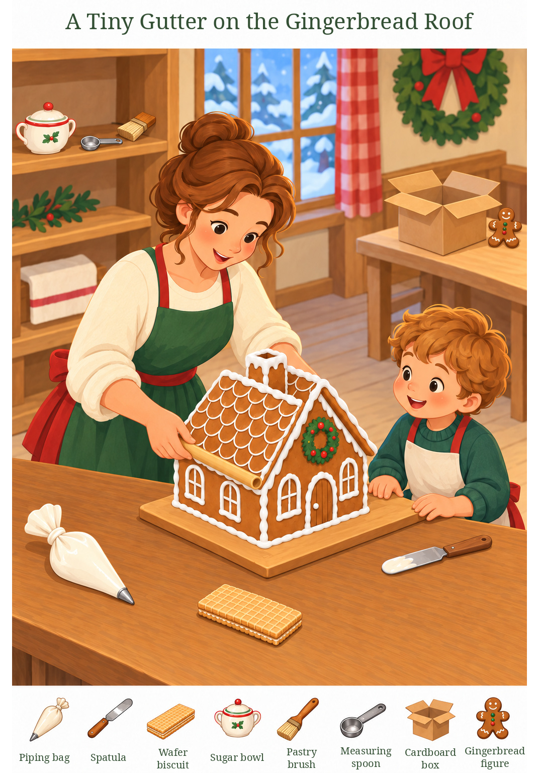 A Tiny Gutter on the Gingerbread Roof – full-color hidden picture puzzle with 8 objects to find