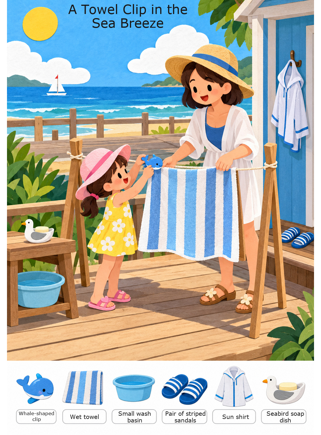 A Towel Clip in the Sea Breeze – full-color hidden picture puzzle with 6 objects to find