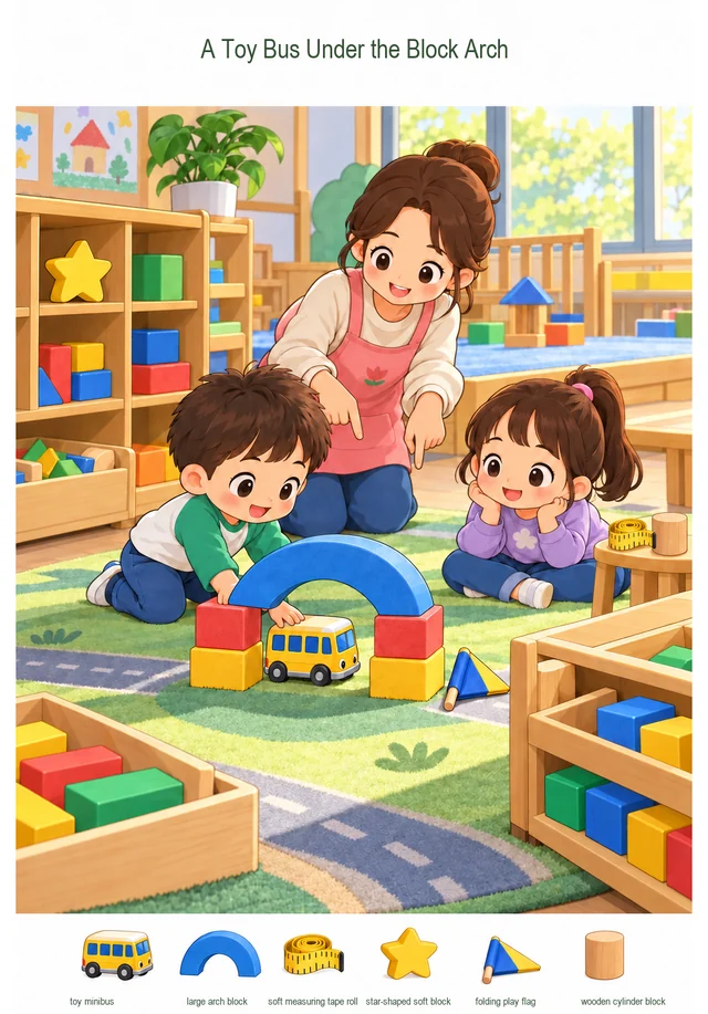 A Toy Bus Under the Block Arch colorful hidden picture puzzle preview