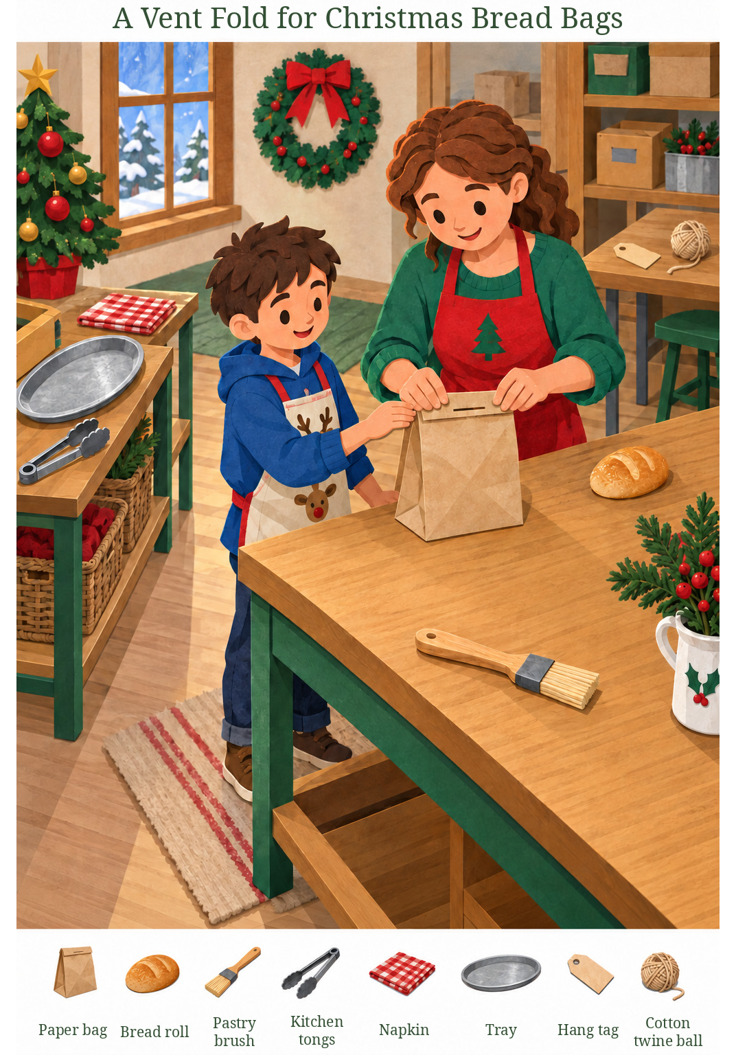 A Vent Fold for Christmas Bread Bags – full-color hidden picture puzzle with 8 objects to find