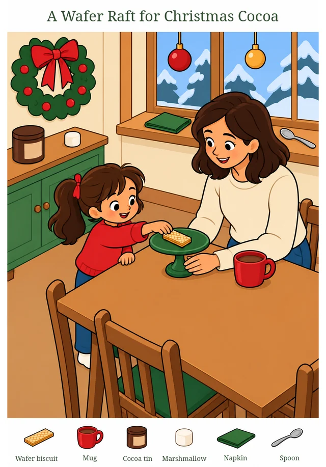 A Wafer Raft for Christmas Cocoa colorful hidden picture puzzle preview